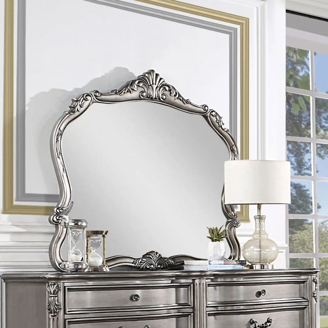 Ariadne Mirror Antique Platinum Finish By Acme | Mobilia Cleopatra 3 Ariadne Mirror Antique Platinum Finish By ACME
