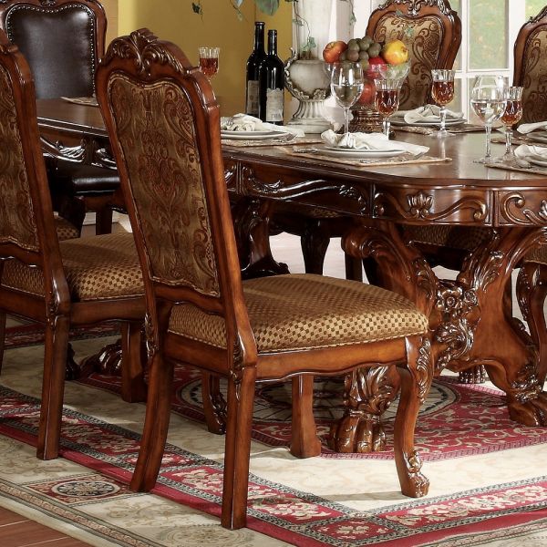 Dresden Fabric & Cherry Oak Finish Side Chair Set Of 2 By Acme | Mobilia Cleopatra 3 Cherry Side Chair