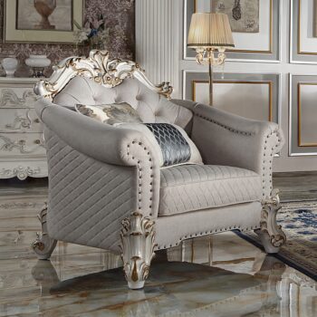 Vendome II Chair With 2 Pillows in Ivory Fabric by ACME