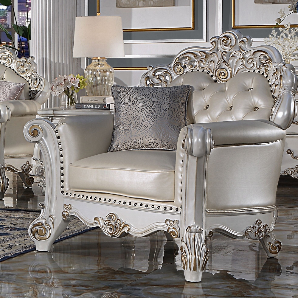 Vendome Chair With Pillow In Champagne Leather Lv01326 By Acme | Mobilia Cleopatra 3 Vendome Chair With Pillow in Champagne Leather