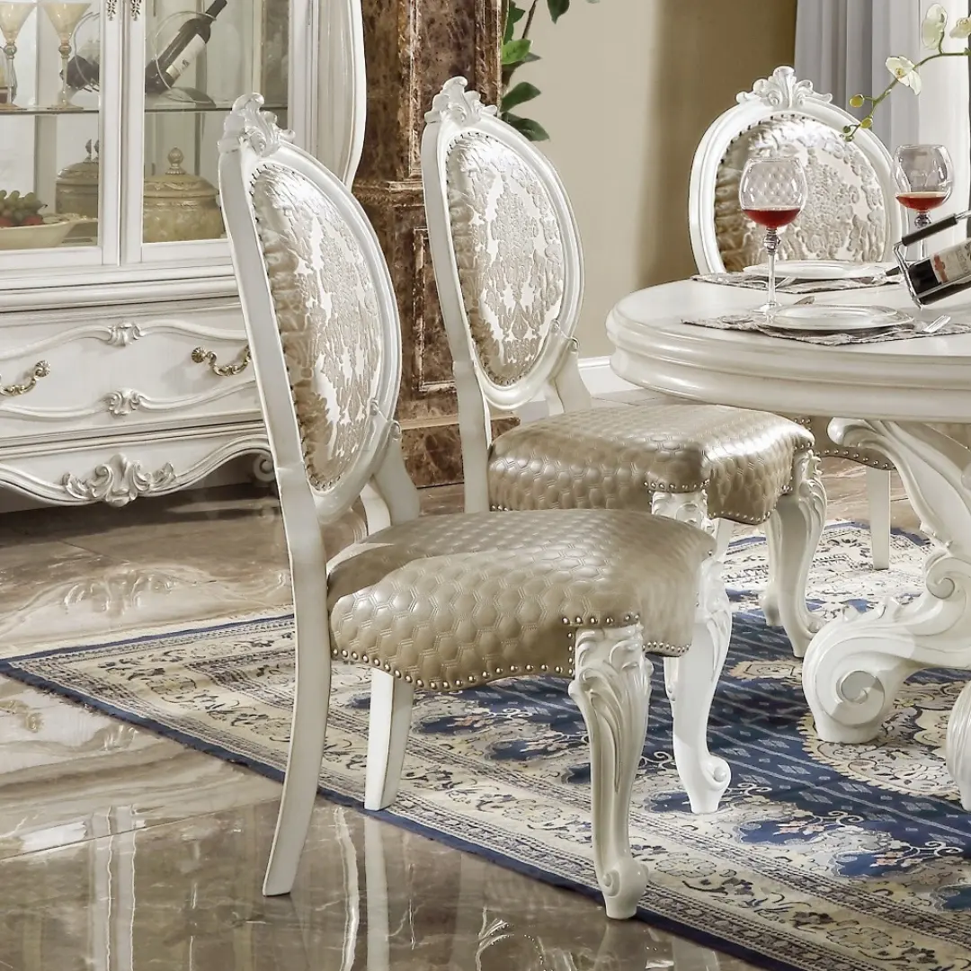 Versailles Bone White Leather Side Chair Set Of 2 By Acme | Mobilia Cleopatra 3 Versailles Bone White Leather Side Chair Set of 2 by ACME