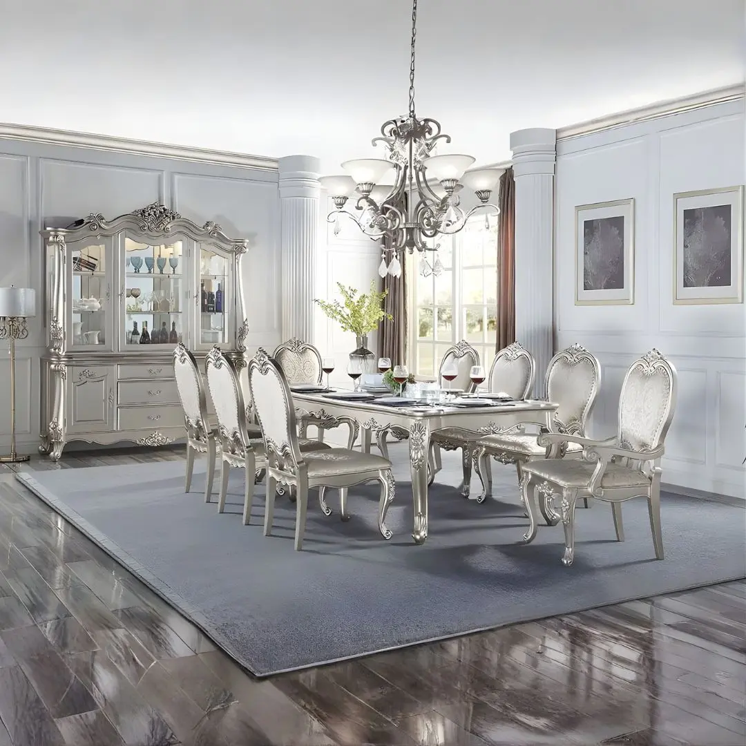Bently 96-Inch Rectangular Dining Table In Champagne Finish By Acme | Mobilia Cleopatra 3 Bently 96-Inch Rectangular Dining Table in Champagne Finish By ACME