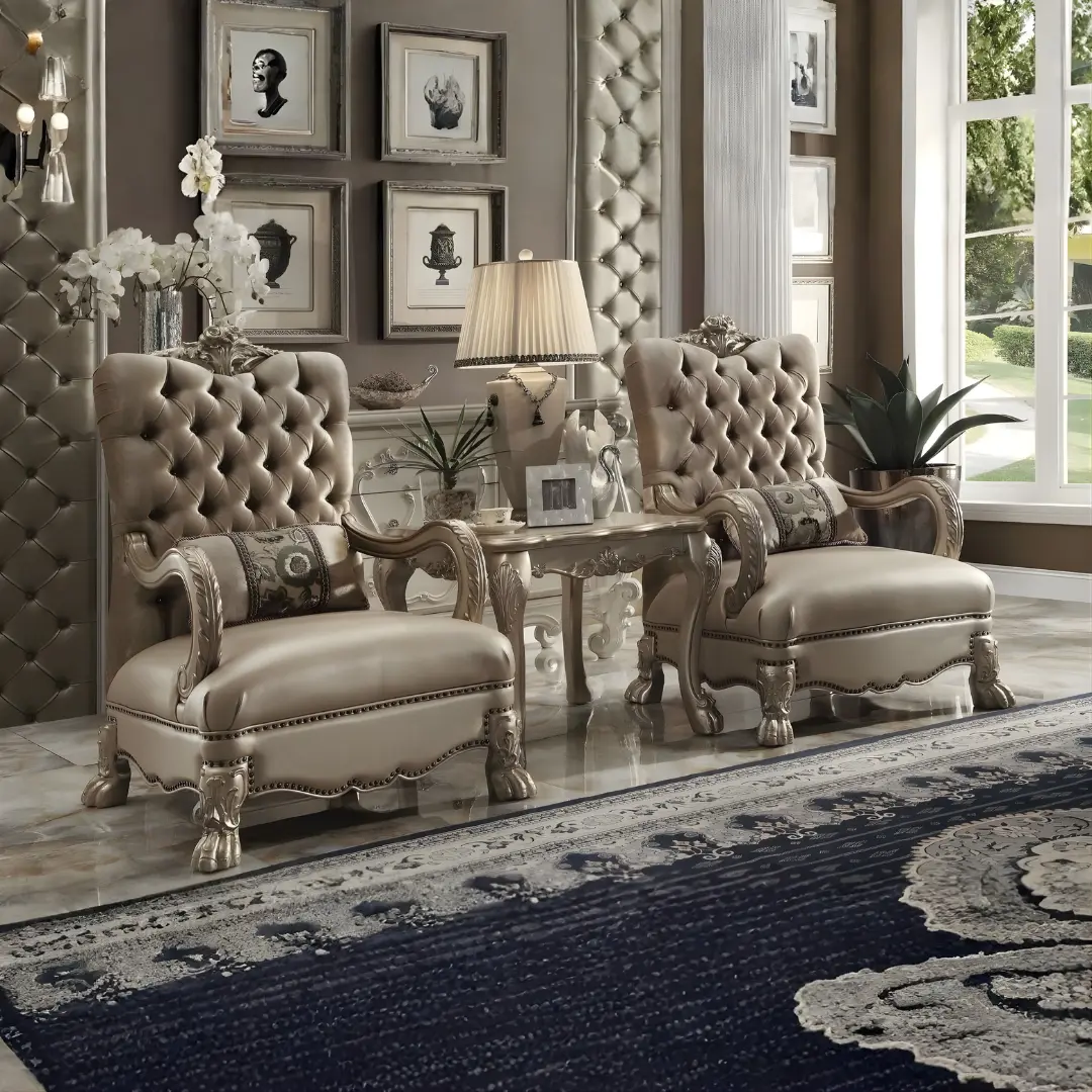 Dresden Bone Velvet Chair With Pillow By Acme | Mobilia Cleopatra 3 Dresden Bone Velvet Chair With Pillow by ACME