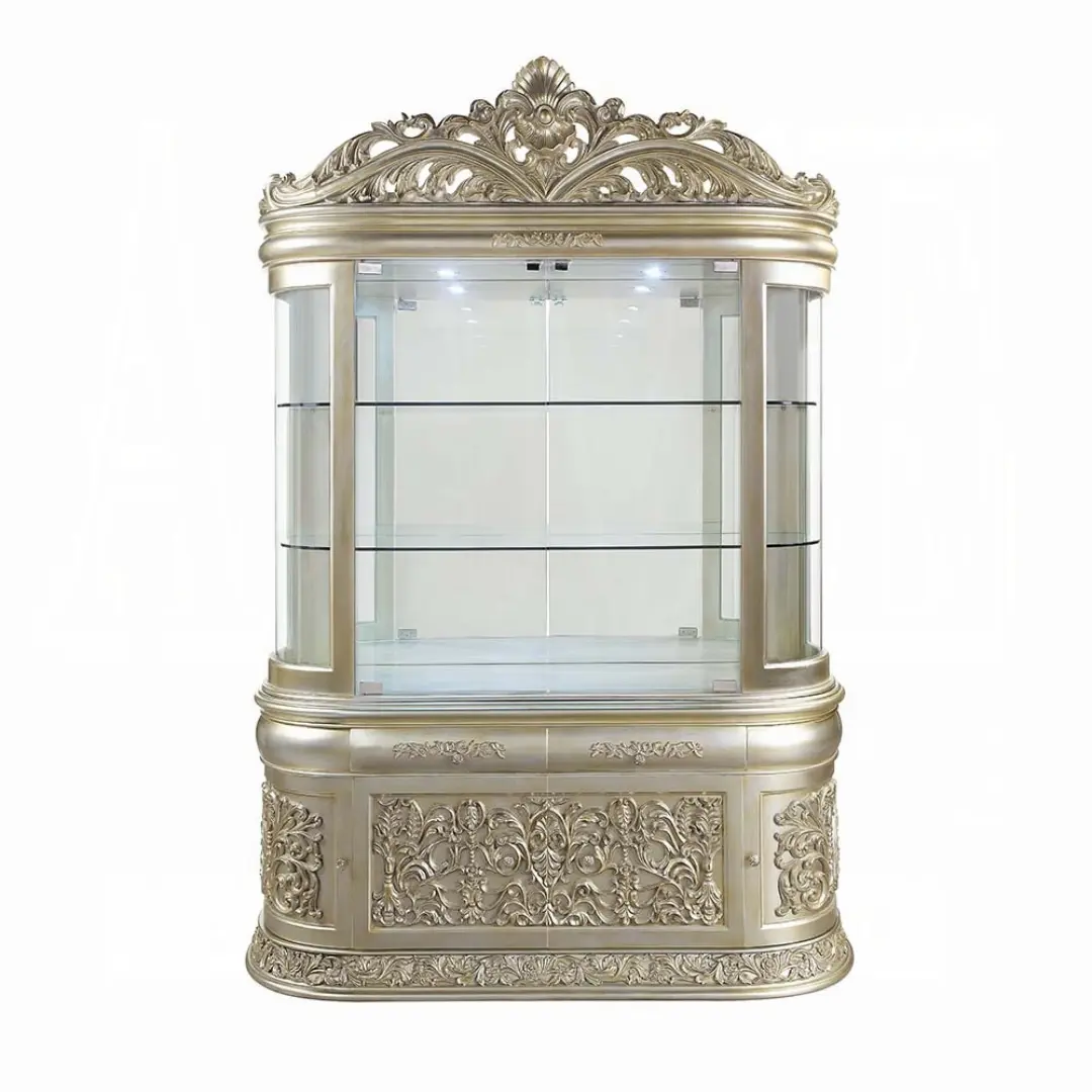 Antique Gold Finish Sorina Curio By Acme | Mobilia Cleopatra 3 Antique Gold Finish Sorina Curio