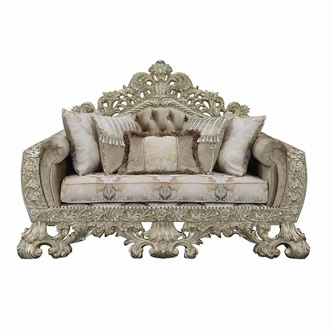 Sorina Velvet Fabric Loveseat With 5 Pillows By Acme | Mobilia Cleopatra 3 Sorina Velvet Fabric Loveseat With 5 Pillows
