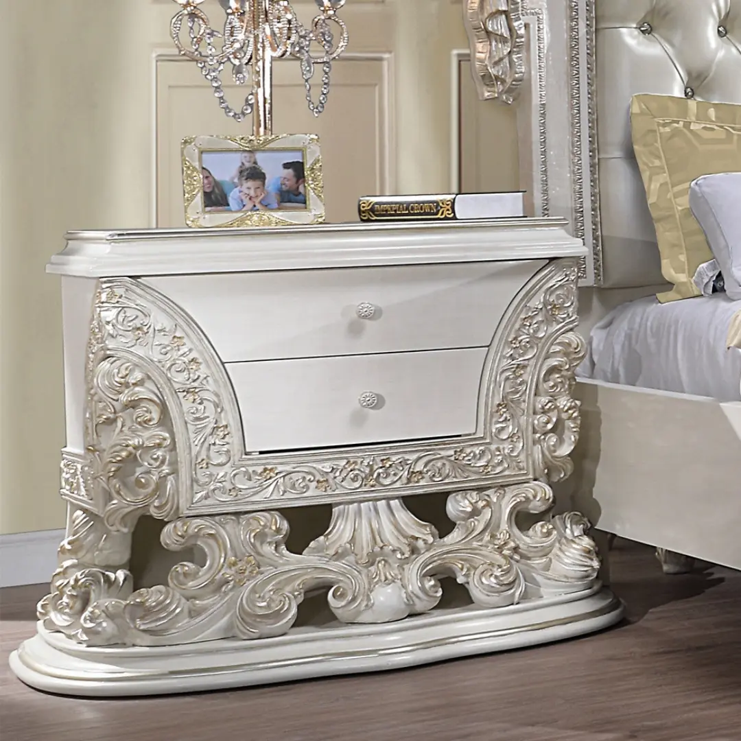 Adara White Nightstand By Acme | Mobilia Cleopatra 3 Adara White Nightstand by ACME
