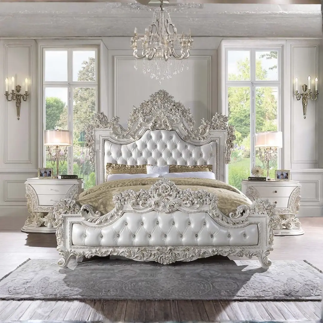 Adara White Leather Eastern King Bed By Acme | Mobilia Cleopatra 3 Adara White Leather Eastern King Bed by ACME - Image 1