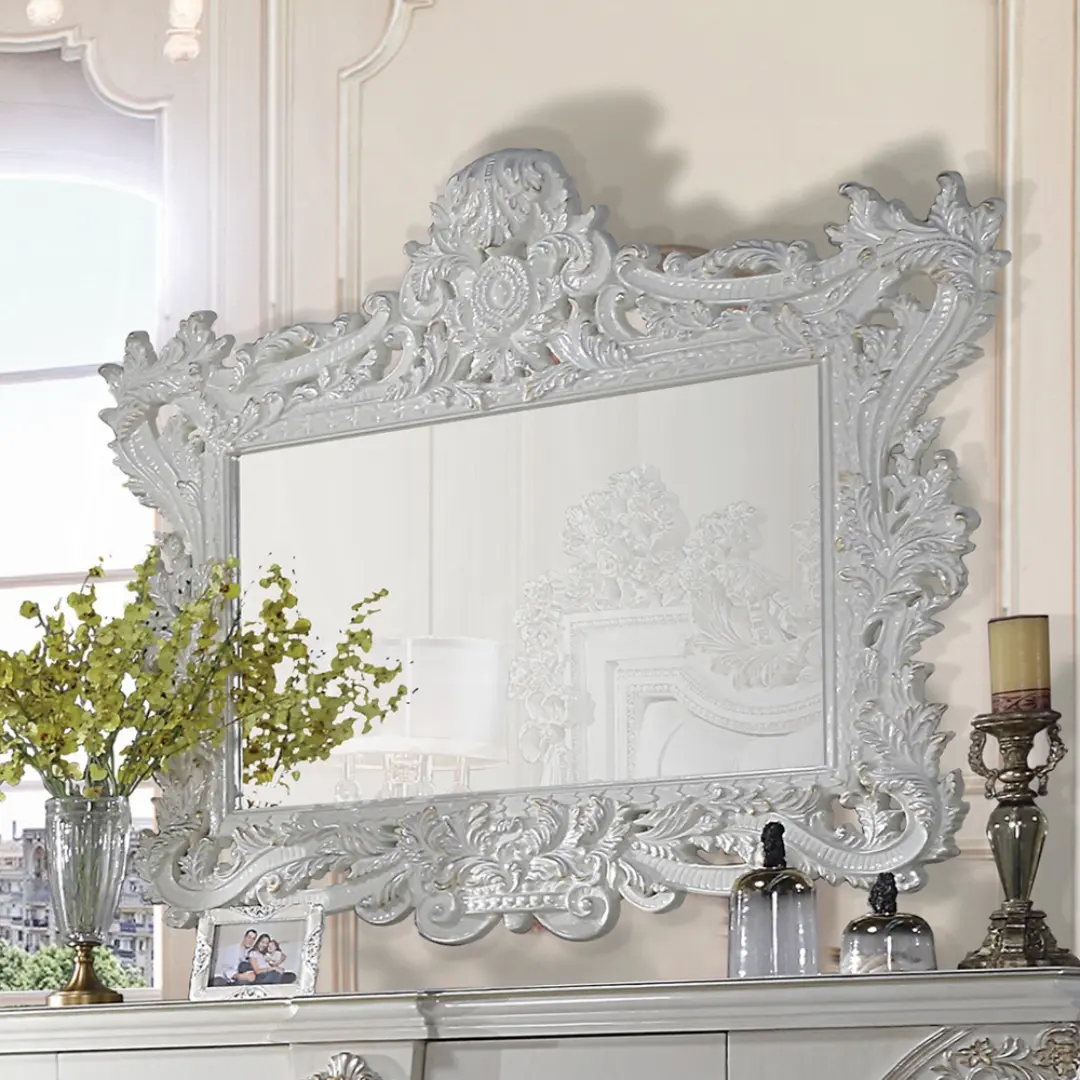 Adara White Rectangular Wooden Frame Mirror By Acme | Mobilia Cleopatra 3 White Rectangular Wooden Frame Mirror