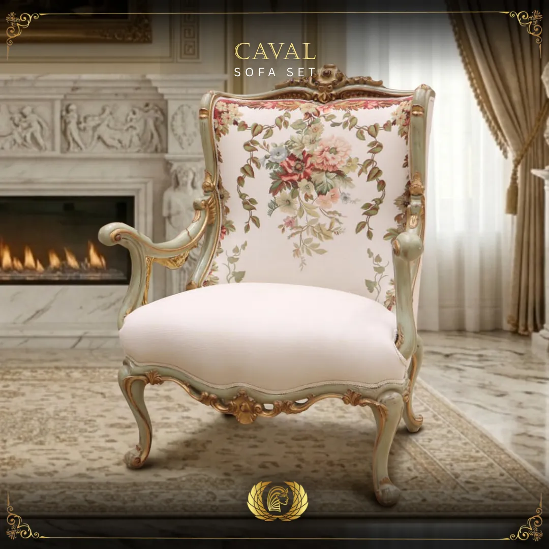 Handmade Caval White Chair | Mobilia Cleopatra 3 Caval White Sofa Set
