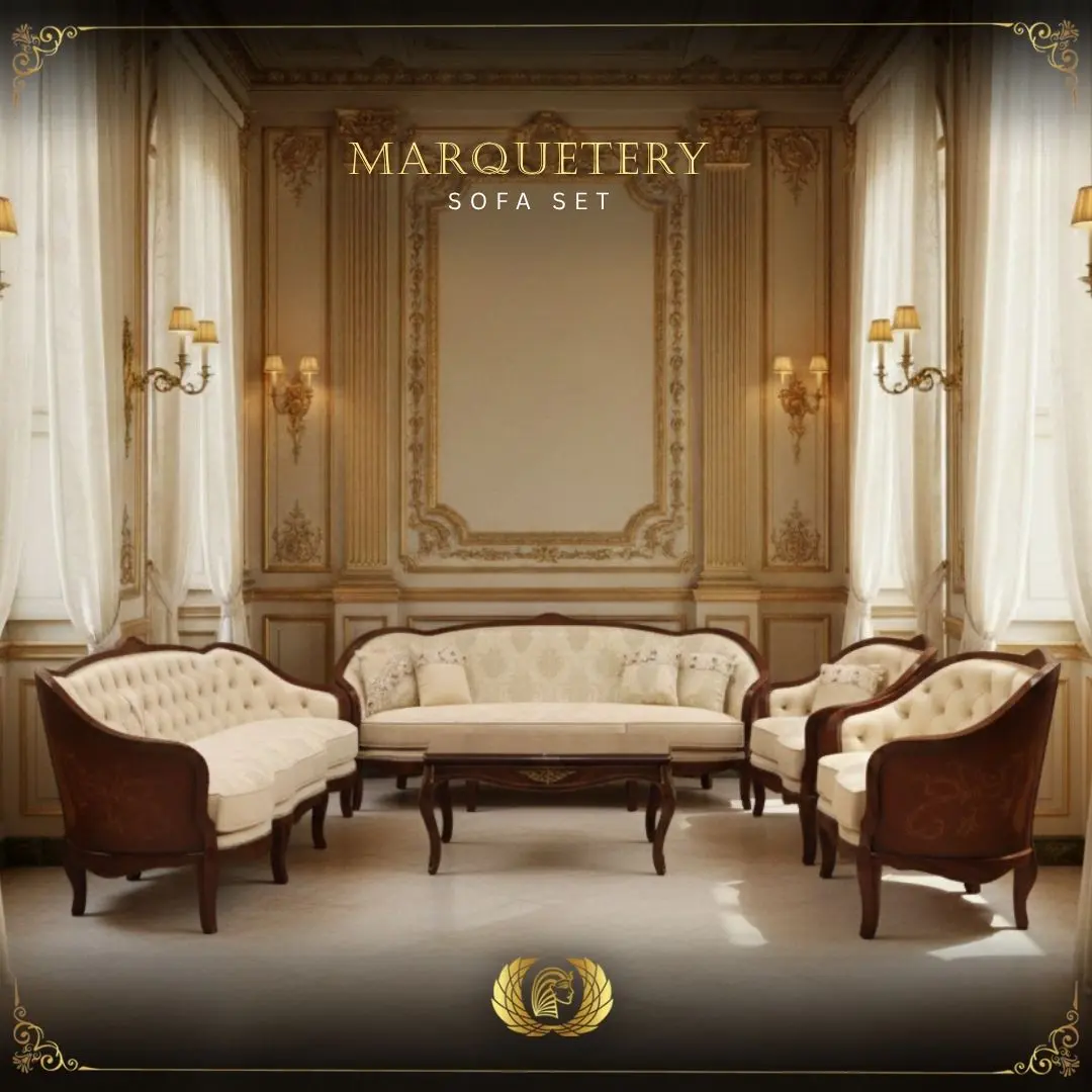 Handmade 4Pcs- Marquetery Beige Sofa Set | Mobilia Cleopatra 3 MARQUETERY SOFA SET (4)