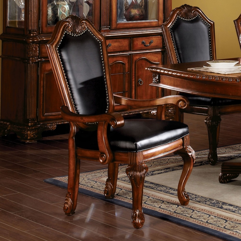 Chateau De Ville Black Leather Dining Arm Chair Set Of 2 By Acme | Mobilia Cleopatra 3 Black Leather Dining Arm Chair