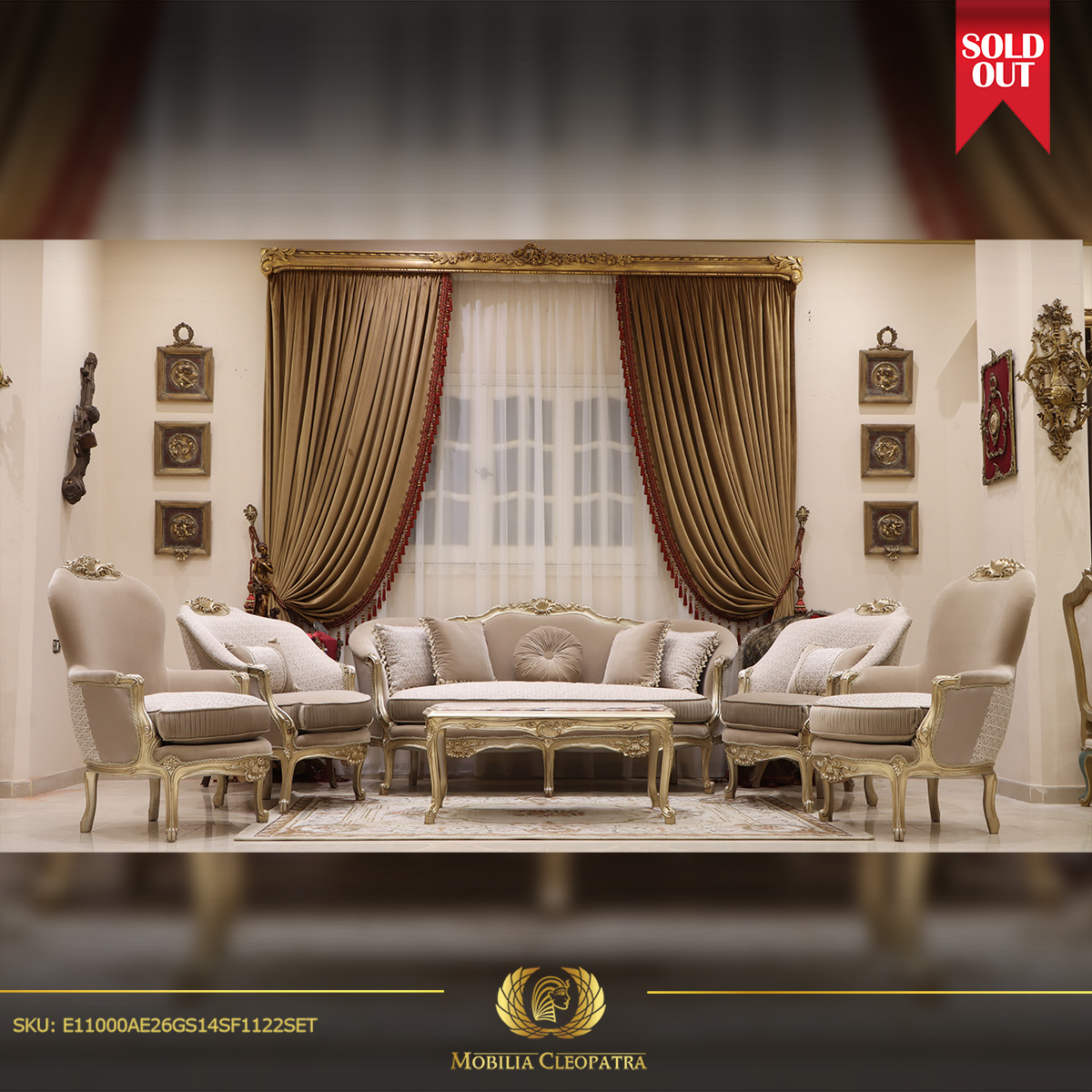 Handmade 6Pcs Omega Beige Sofa Set | Mobilia Cleopatra 3 Handmade 6Pcs Omega Beige Sofa Set - Image 1