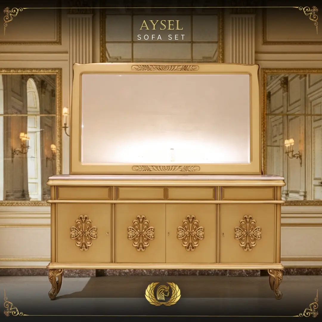 Handmade Aysel Gold Buffet With Mirror | Mobilia Cleopatra 3 Aysel dining set (2)