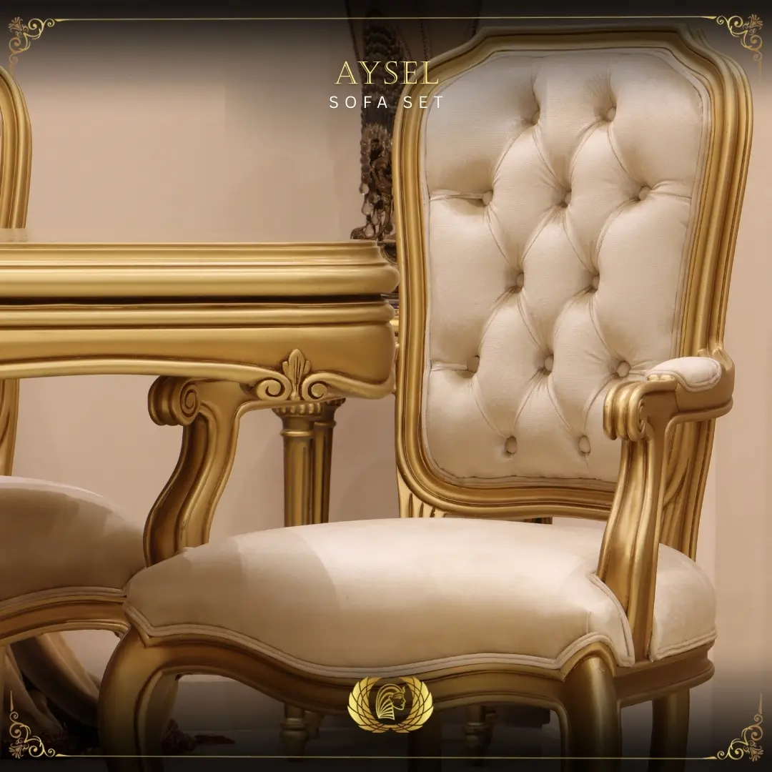 Handmade Aysel Gold Dinning Arm Chair | Mobilia Cleopatra 3 Aysel dining set (8)