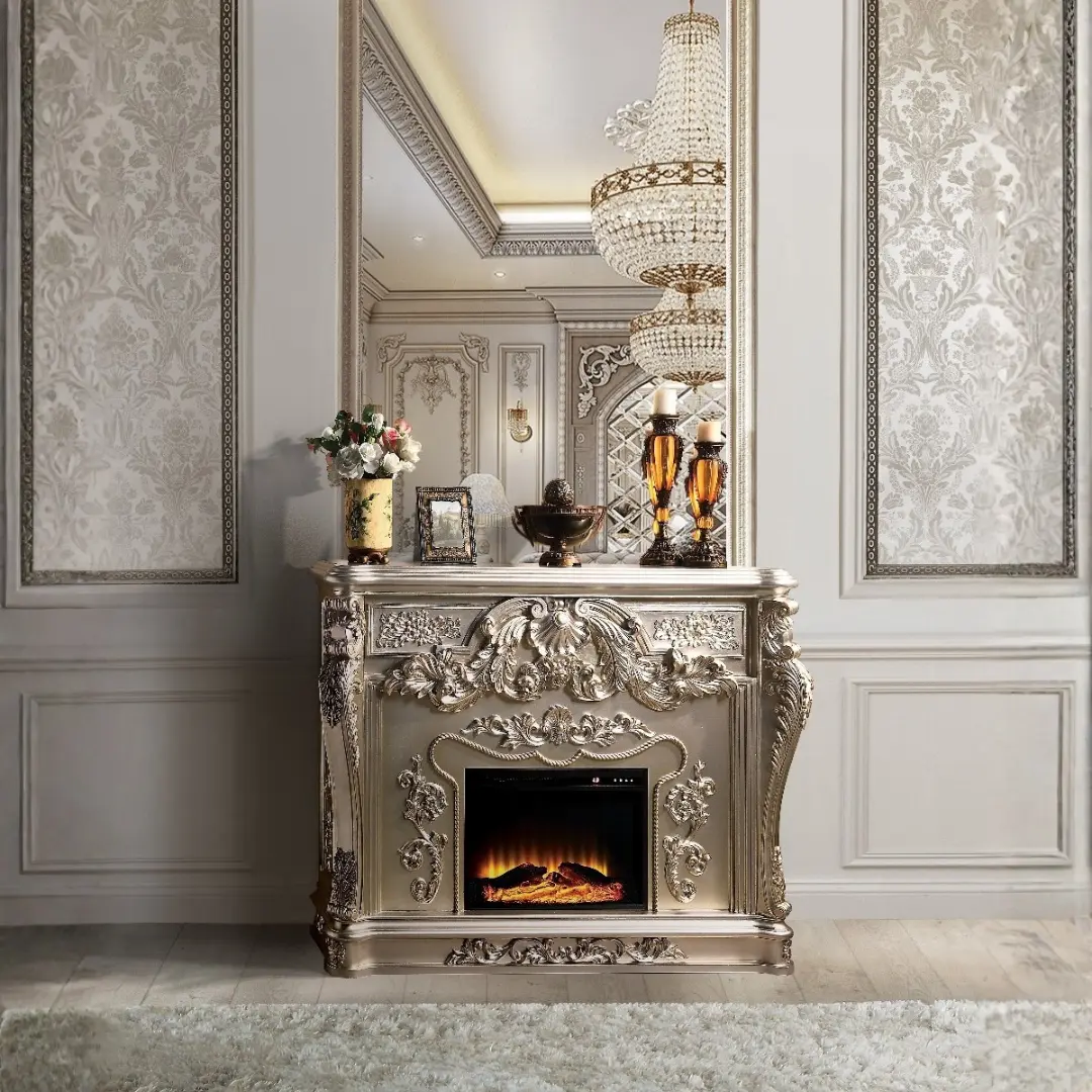 Sorina Silver Fireplace By Acme | Mobilia Cleopatra 3 Sorina Silver Fireplace