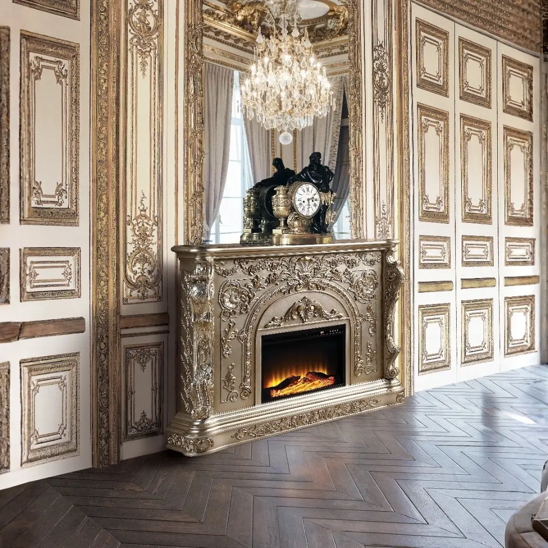 Danae Silver Fireplace By Acme | Mobilia Cleopatra 3 Danae Silver Fireplace