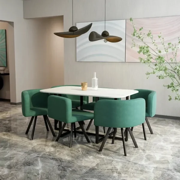 800 White Marble Dining Table Set For 6 Chairs by Artisan furniture - Image 5