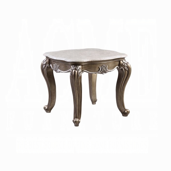 Marble Top & Antique Bronze Finish Elozzol End Table Lv00303 By Acme | Mobilia Cleopatra 3 Marble Top & Antique Bronze Finish Elozzol End Table LV00303 by ACME - Image 1