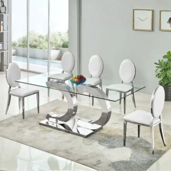 Silver Dining Table Tempered Glass RDT313S by Artisan Furniture