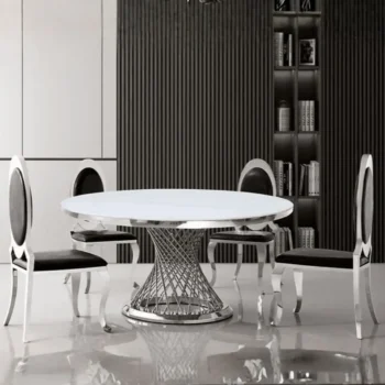 RDT330 White Marble Round Dining Table by Artisan Furniture