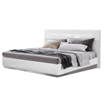 High Gloss Lacquer Onda Legno White Bed with Led Lights