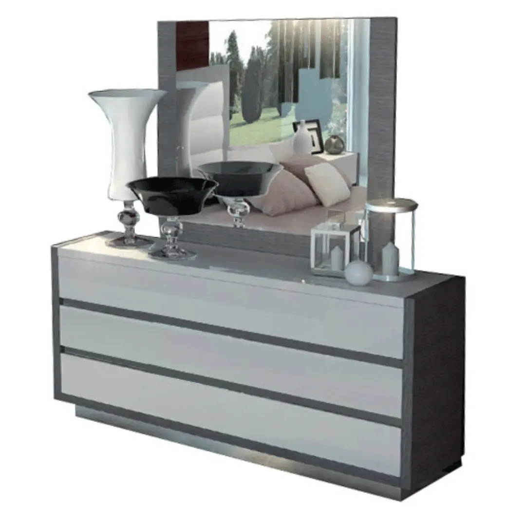 High Gloss Lacquer, Mat Mangano Dresser/Chest/Mirror By Esf Furniture | Mobilia Cleopatra 3 High Gloss Lacquer, Mat Mangano Dresser/Chest/Mirror