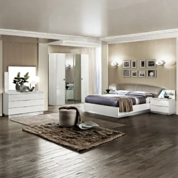 High Gloss Lacquer Onda Drop Bedroom Set White