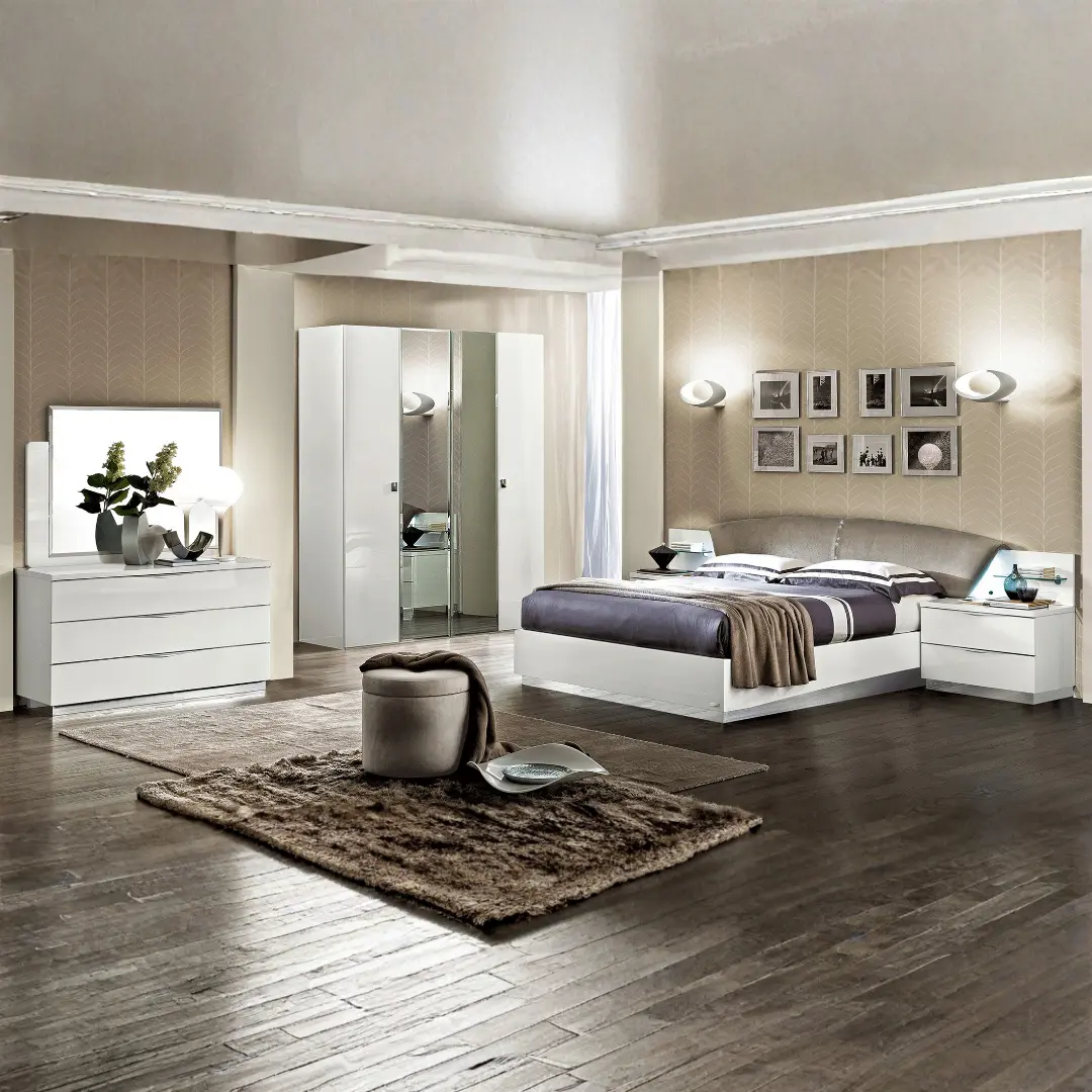 High Gloss Lacquer Onda Drop Bedroom Set White By Esf Furniture | Mobilia Cleopatra 3 High Gloss Lacquer Onda Drop Bedroom Set White