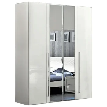High Gloss Lacquer Dama Bianca 4 Door Glass Doors Wardrobe White