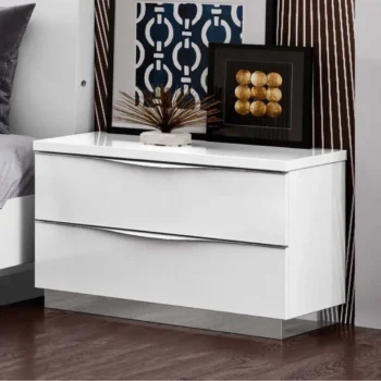 High Gloss Lacquer Onda White Nightstand