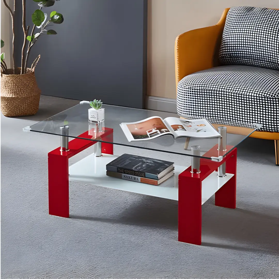 A08-2 Glass Top Wood Table Coffee Table By Artisan Furniture | Mobilia Cleopatra 3 A08-2 Glass Top Wood Table Coffee Table by Artisan furniture - Image 1
