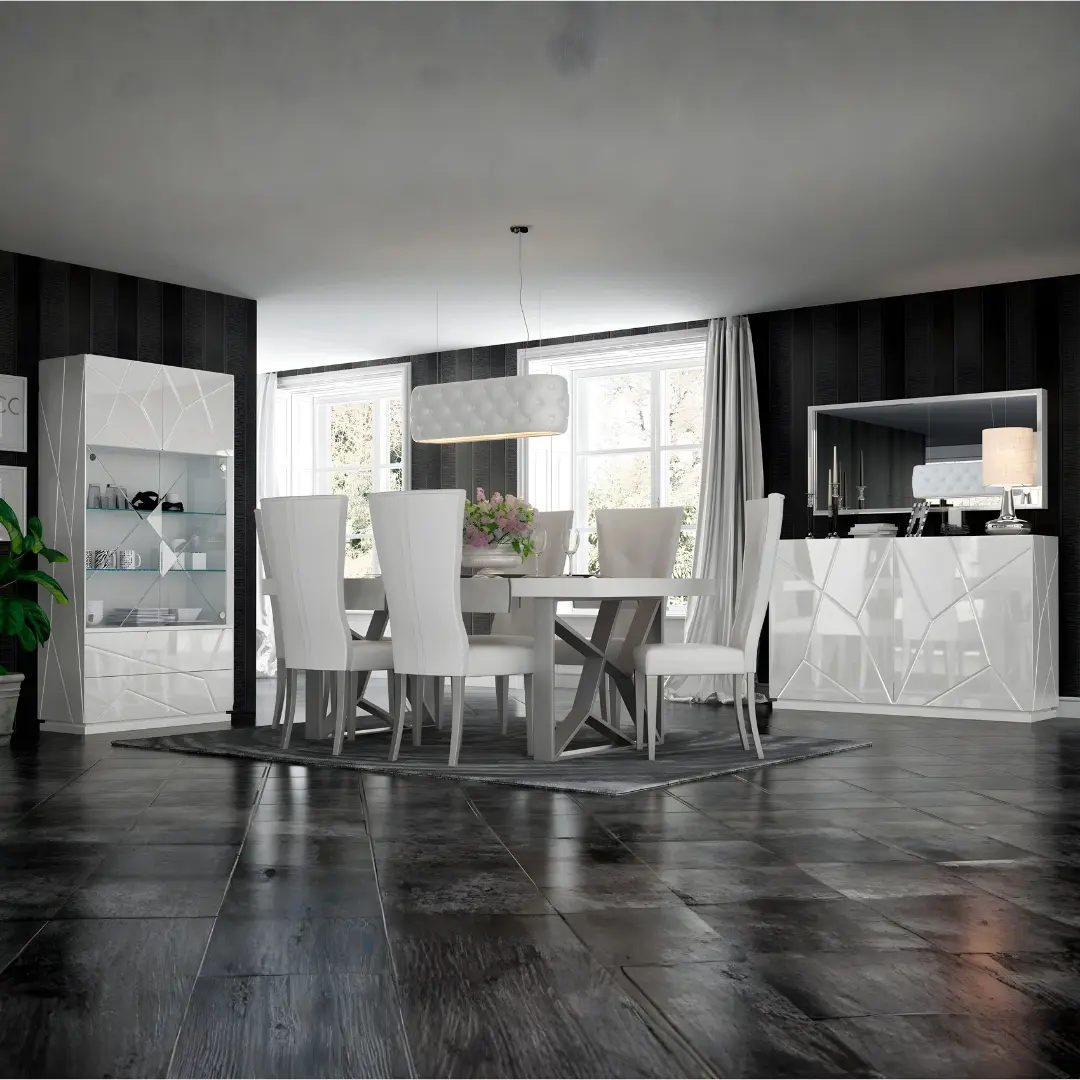 High Gloss Lacquer, Mat Kiu Dining Room Set By Esf Furniture | Mobilia Cleopatra 3 High Gloss Lacquer, Mat Kiu Dining Room Set