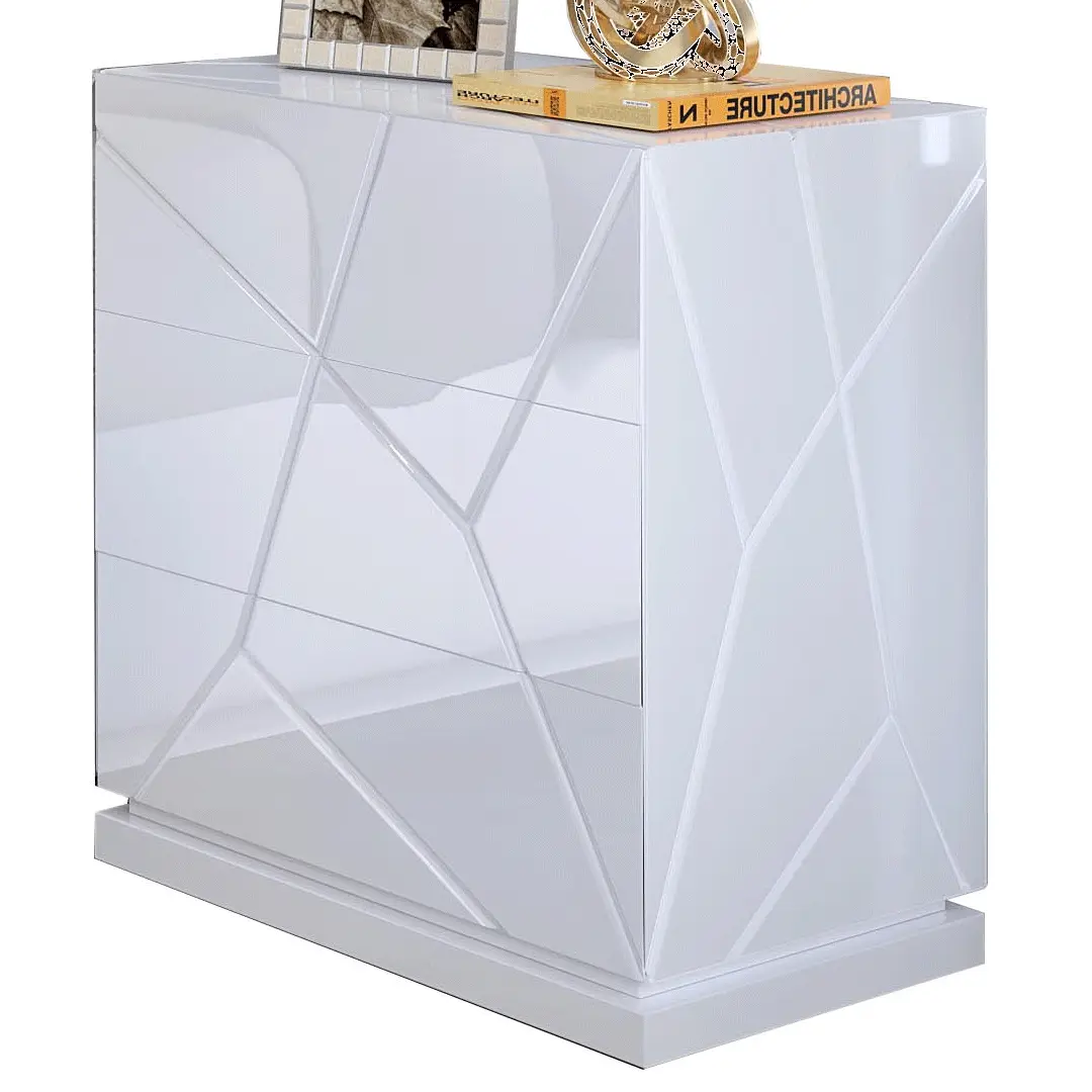 High Gloss Lacquer, Mat Kiu 3 Drawers High Nightstand By Esf Furniture | Mobilia Cleopatra 3 High Gloss Lacquer, Mat Kiu 3 drawers High Nightstand