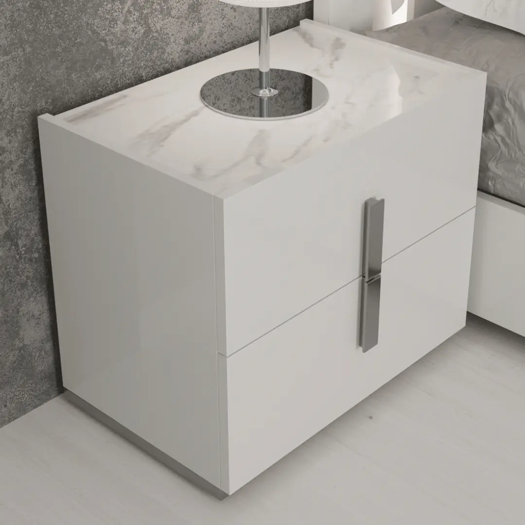 High Gloss Lacquer Carrara Nightstand White By Esf Furniture | Mobilia Cleopatra 3 Carrara White Bedroom Set