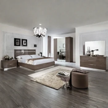 High Gloss Lacquer Platinum Legno Bedroom Set Silver Birch