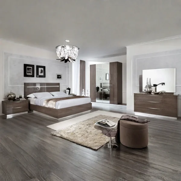 High Gloss Lacquer Platinum Legno Bedroom Set Silver Birch By ESF