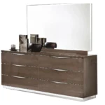 High Gloss Lacquer Platinum Legno Dressers and Mirror Silver Birch
