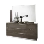 High Gloss Lacquer Platinum Legno Dressers and Mirror Silver Birch