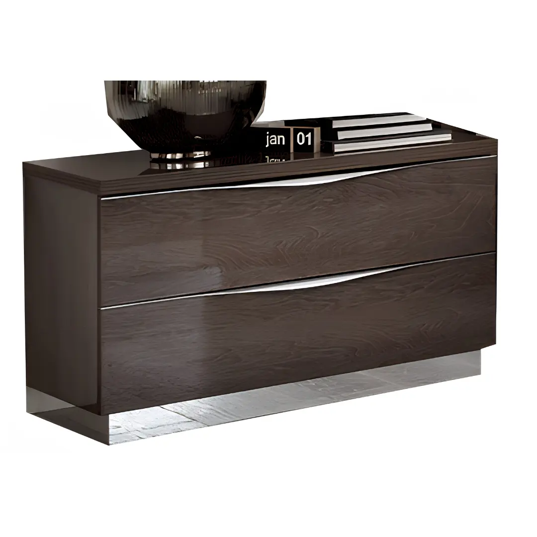 High Gloss Lacquer Platinum Legno Nightstand Silver Birch By Esf Furniture | Mobilia Cleopatra 3 High Gloss Lacquer Platinum Legno Nightstand Silver Birch