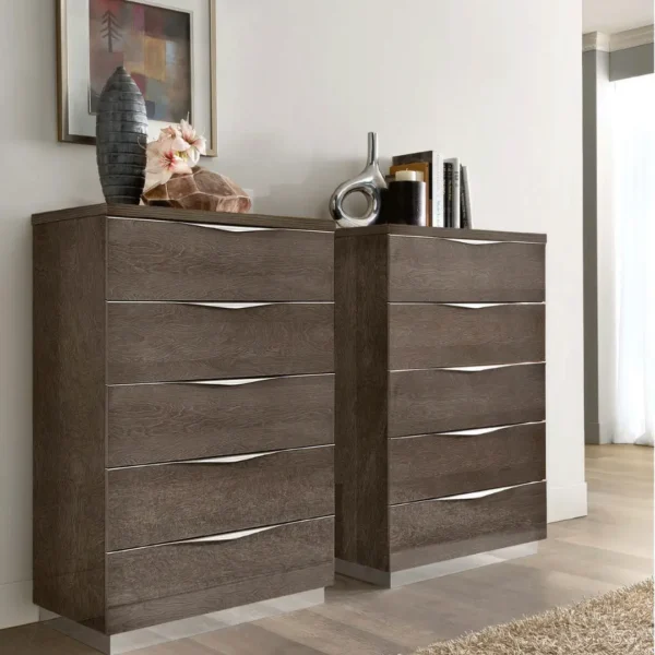 High Gloss Lacquer Platinum Legno Chest Silver Birch