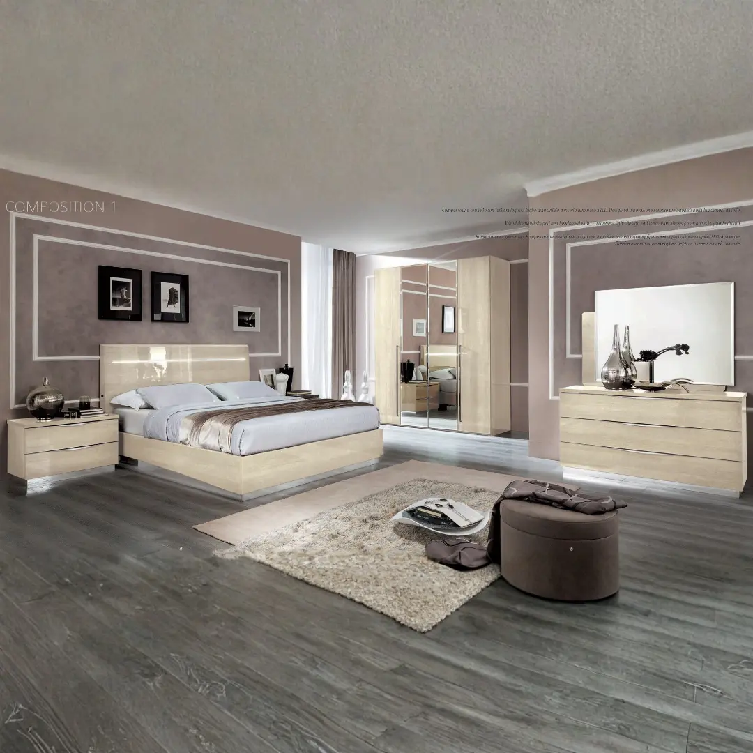 High Gloss Lacquer Platinum Legno Bedroom Set Ivoty Betullia Sabbia By Esf Furniture | Mobilia Cleopatra 3 High Gloss Lacquer Platinum Legno Bedroom Set Ivoty Betullia Sabbia