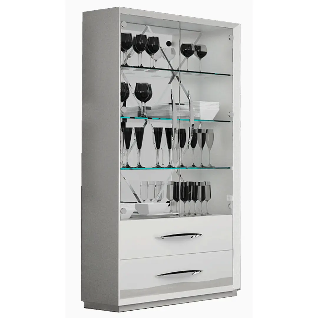 High Gloss Lacquer, Mat Carmen 2 Door Curio White 2 Door Wardrobe By Esf Furniture | Mobilia Cleopatra 3 High Gloss Lacquer, Mat Carmen 2 Door Curio White 2 Door Wardrobe