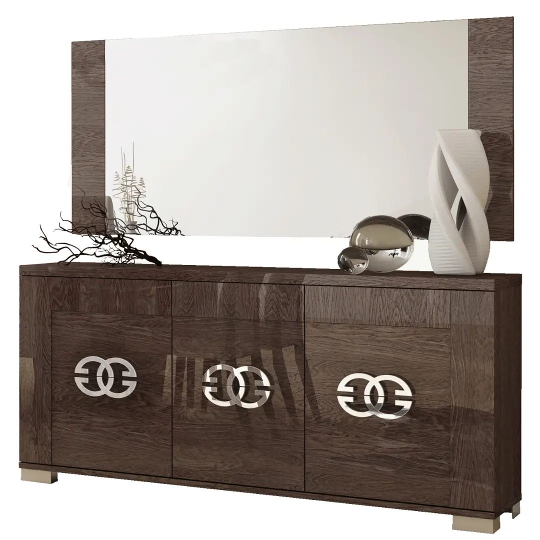 High Gloss Lacquer Prestige 3 Door Buffet With Mirror By Esf Furniture | Mobilia Cleopatra 3 High Gloss Lacquer Prestige 3 Door Buffet with Mirror