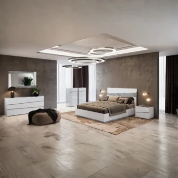 High Gloss Lacquer Alba Bedroom Set with Light By ESF Furniture