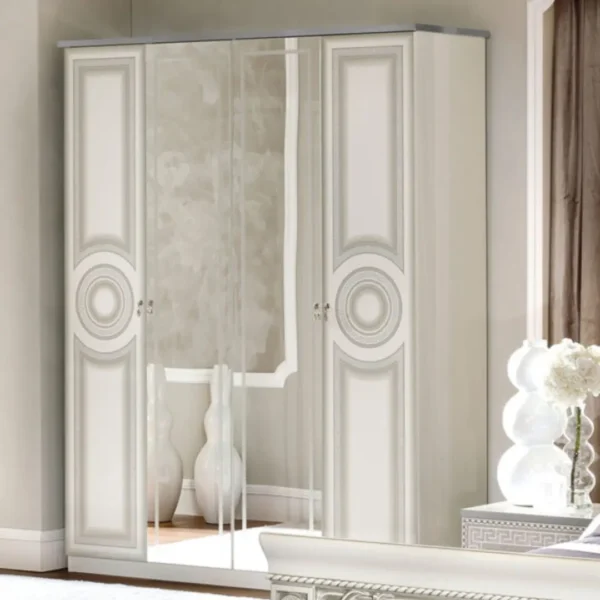 High Gloss Lacquer Aida Bedroom Set, White Silver, Camelgroup Italy