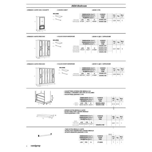 High Gloss Lacquer Aida Bedroom Set, White Silver, Camelgroup Italy