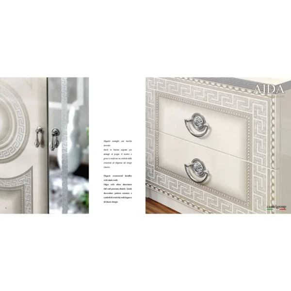 High Gloss Lacquer Aida Bedroom Set, White Silver, Camelgroup Italy