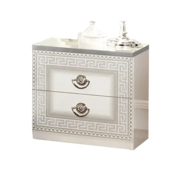 High Gloss Lacquer Aida White-Silver Nightstand By ESF Furniture