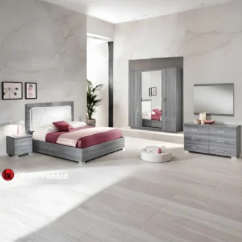 Nicole Bedroom Set with Upholstered HB in Grey with Light