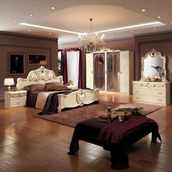 High Gloss Lacquer Barocco Bed Ivory, Camelgroup Italy